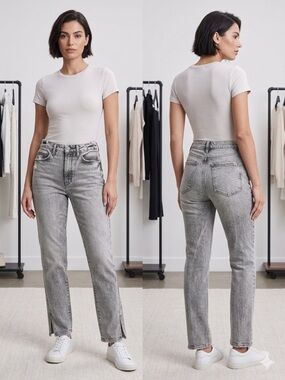Good American High-Rise Straight Leg Jeans in Light Gray Wash